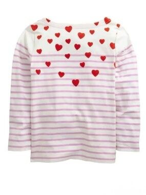 Mini Boden Fun Breton Long Sleeve Tee in  Pink/Ivory Scatter Heart color Sz 7-8